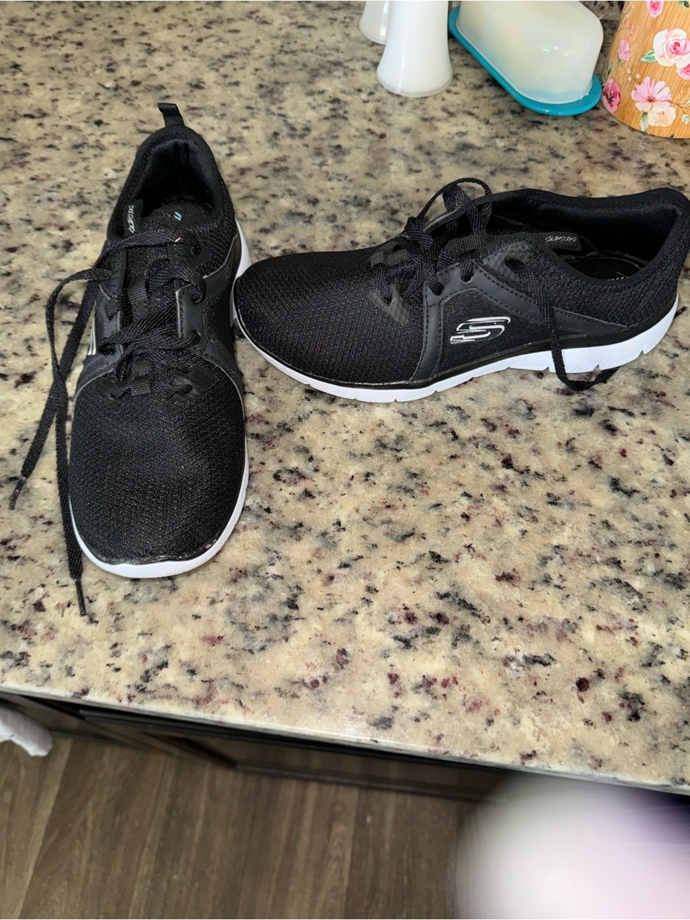 Skechers Kids Black and White Slip-On Lace Athletic Sneakers